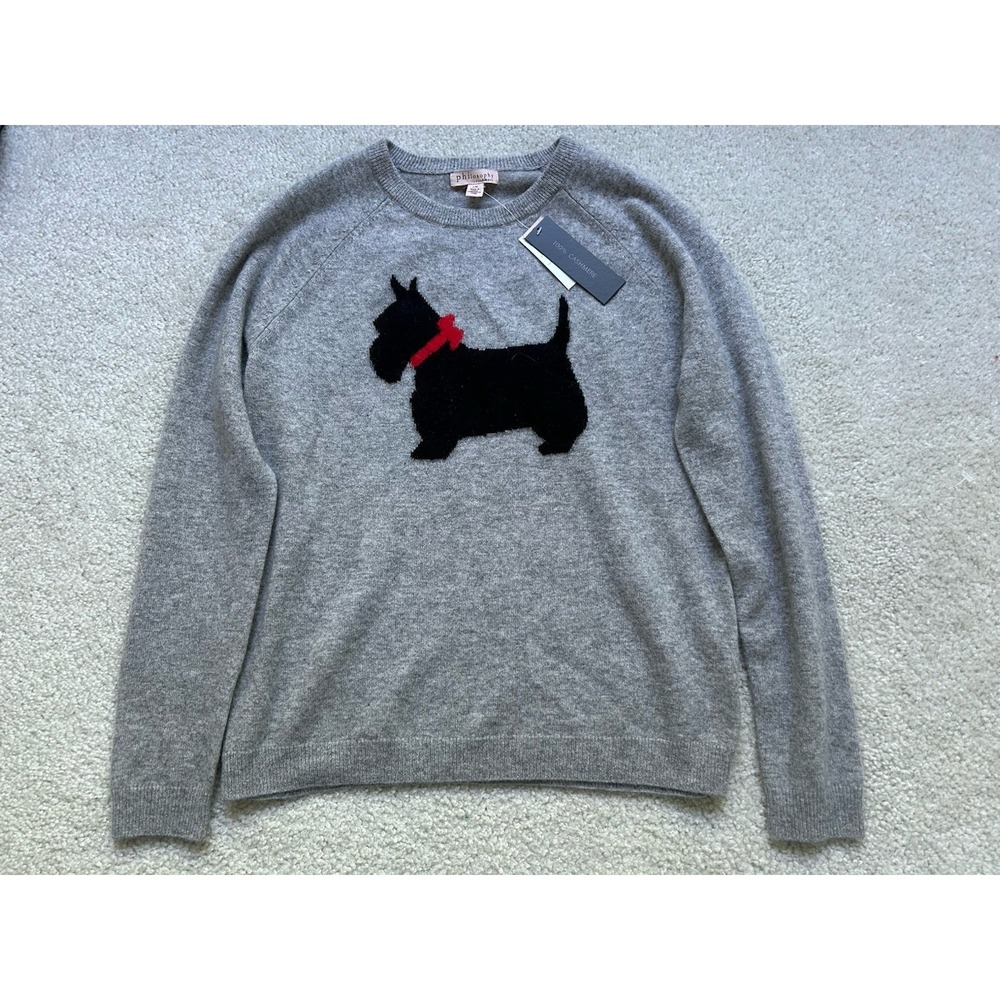 NWT $259 Philosophy Women's 100% Cashmere Sweater With Scottie dog Size L Soft